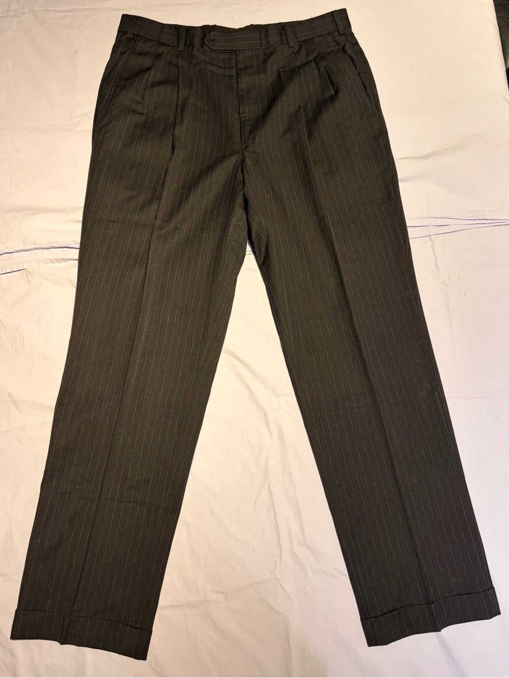 Vintage Brooks Brothers 100% Wool Pleated Pinstripe Trousers MADE IN USA Size 37